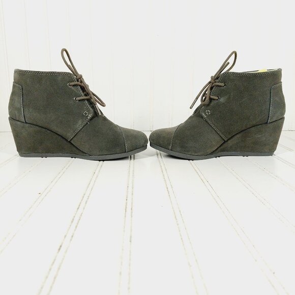 Toms Desert Grey Suede Leather Wedge Booties B135 - Picture 7 of 11